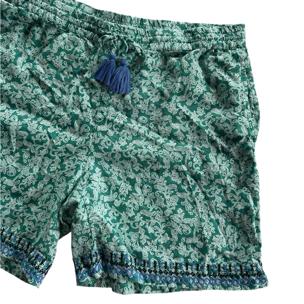 J.Jill 100% Linen Tassel Boho Floral Paisley Embroidered Shorts Size M Coastal - Picture 4 of 9